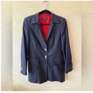 Escada Blue Pinstripe Wool Blazer Size 38